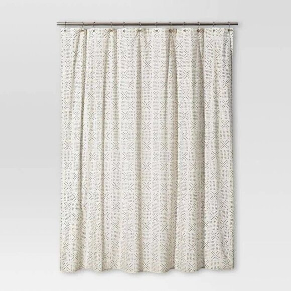 Threshold Black & White Shapes 100% Cotton Buttonhole Top 72" Shower Curtain - Picture 5 of 8